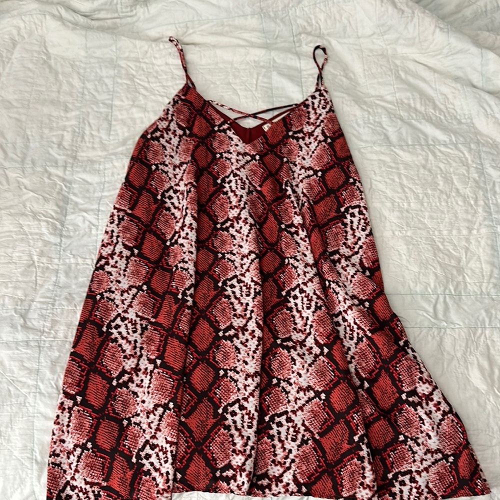 Peach Love California Red and Black Snake Print Dress